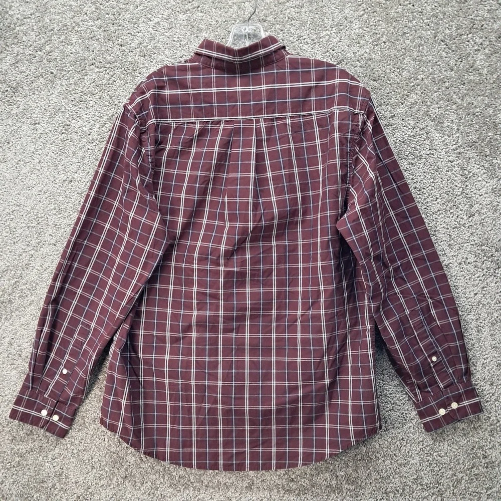 US Polo Assn Mens Large Burgundy Plaid Long Sleeve Button Down Shirt Maroon‎ L